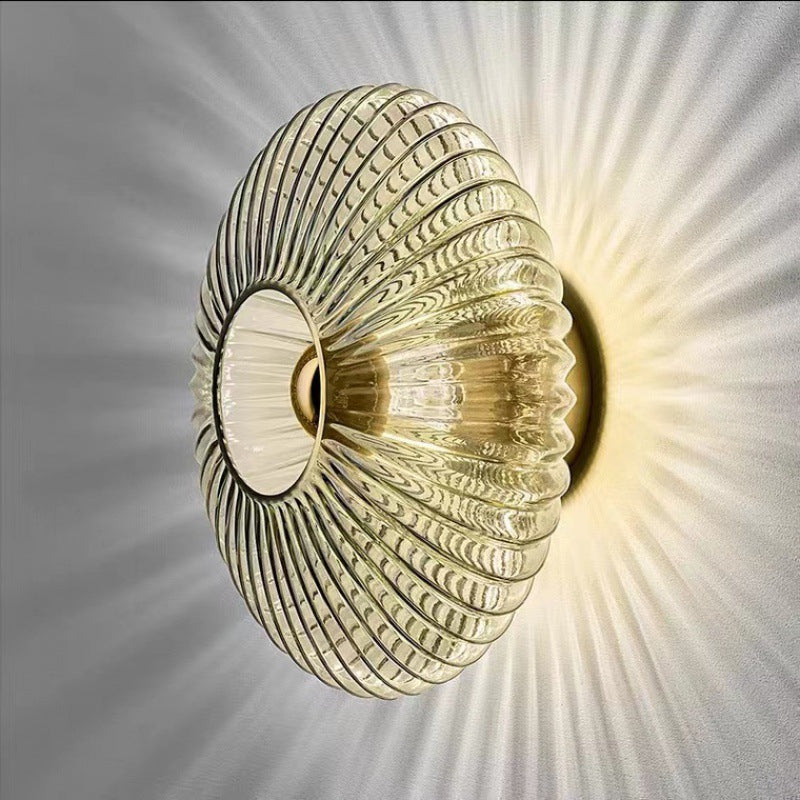 Nordic Vintage Striped Ripple Glass Disc Wall Light