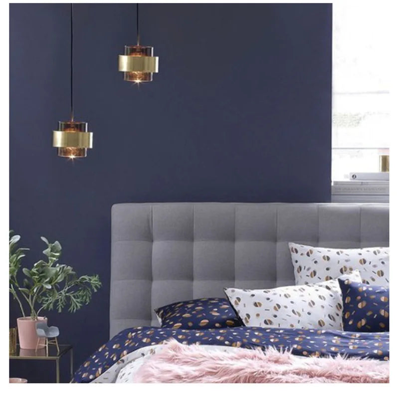 Nordic Smoked Glass Cylinder Brass Band Pendant Light