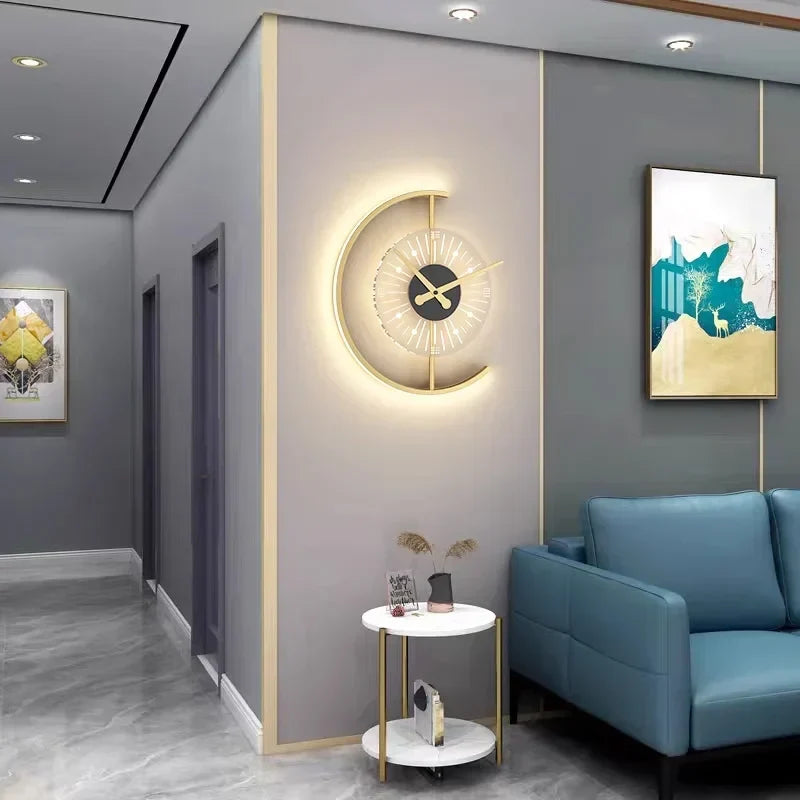 Crescent Sculptural Post-Modern Clock Wall Light With Ambient Glow