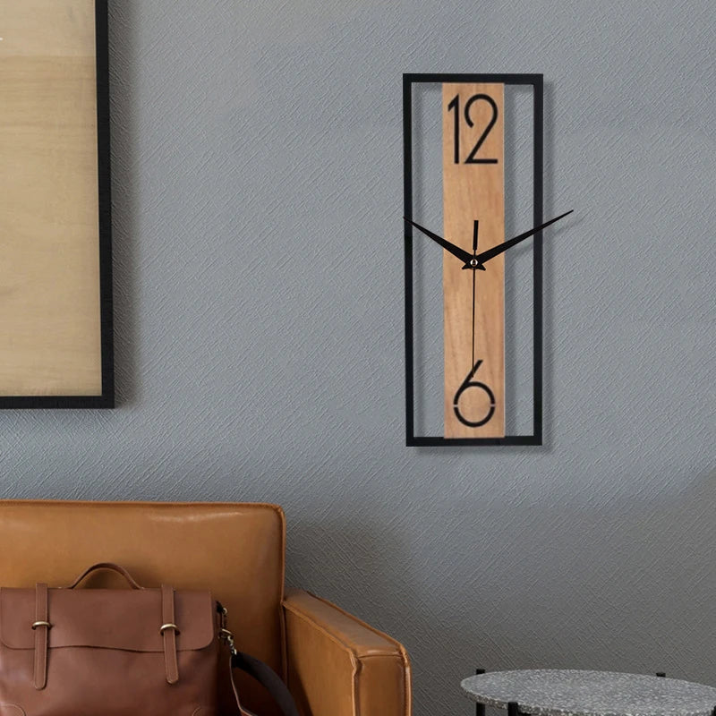 Slim Wood Grain Open Frame Rectangular Wall Clock