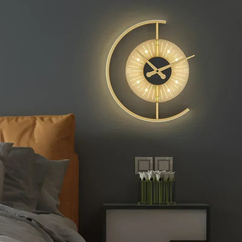 Crescent Sculptural Post-Modern Clock Wall Light With Ambient Glow