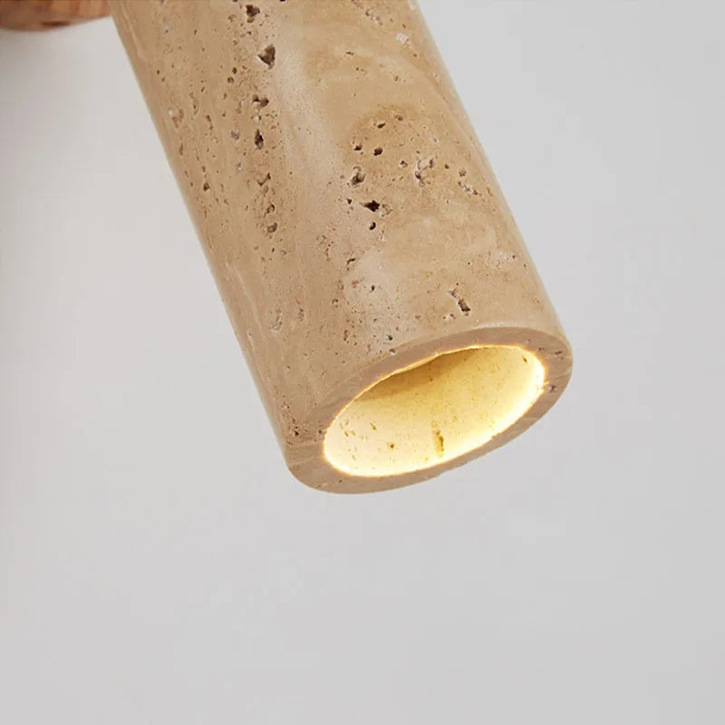 Wabi-Sabi Textured Travertine Stone And Wood Wall Light
