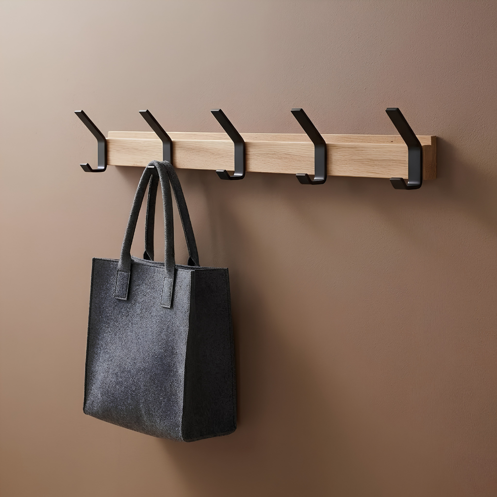 Scandinavian Minimalist Wood Wall-Mounted Coat Rack With Adjustable Hooks