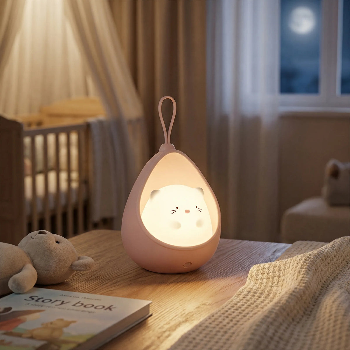 Teardrop Shaped Cat Face Portable Kids Night Table Lamp
