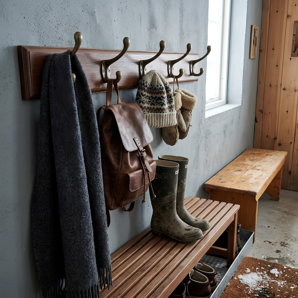 Sculptural Minimalist Organic Wooden Wall Mounted Coat Rack