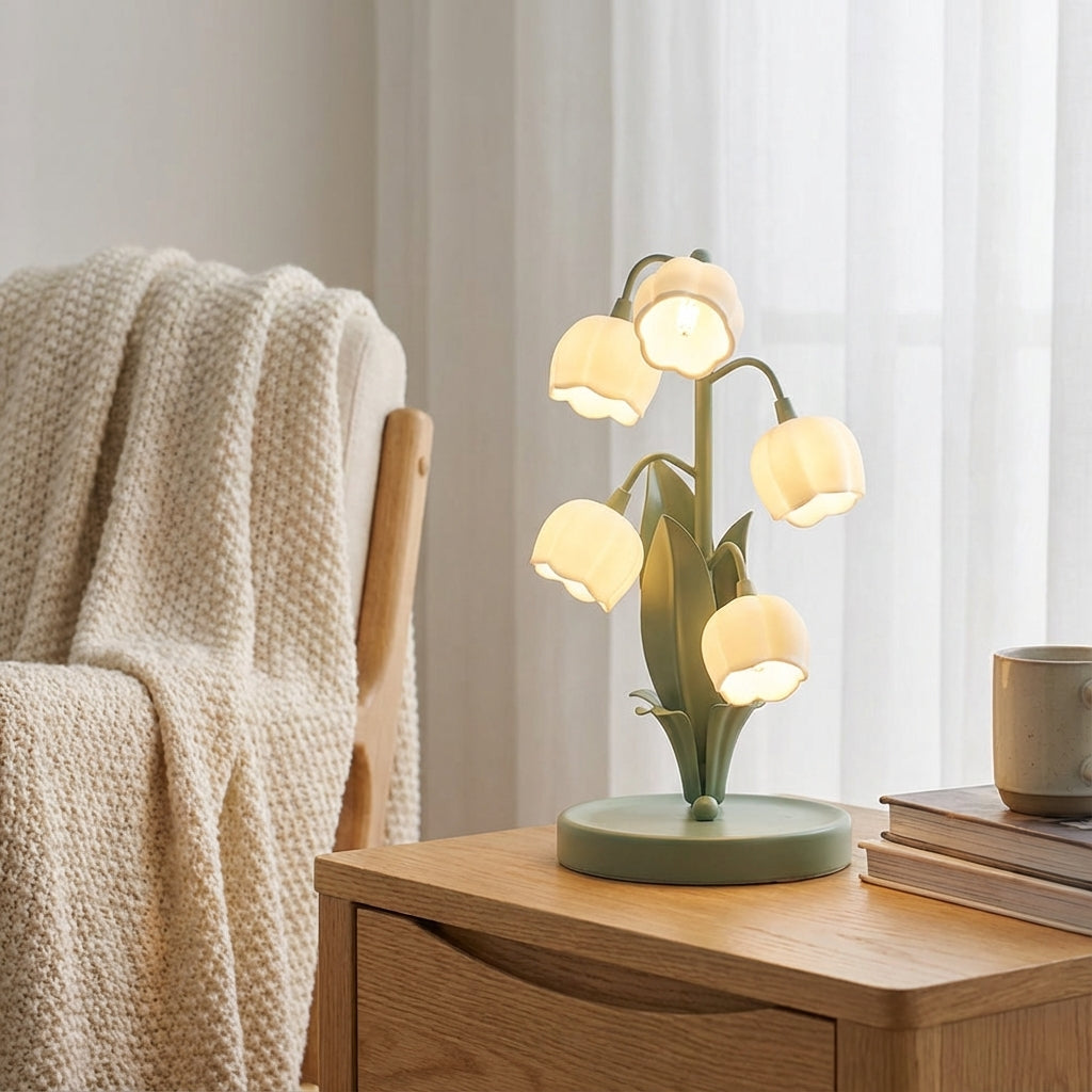 Sculptural Orchid Petal Shade Slim Metal Table Lamp