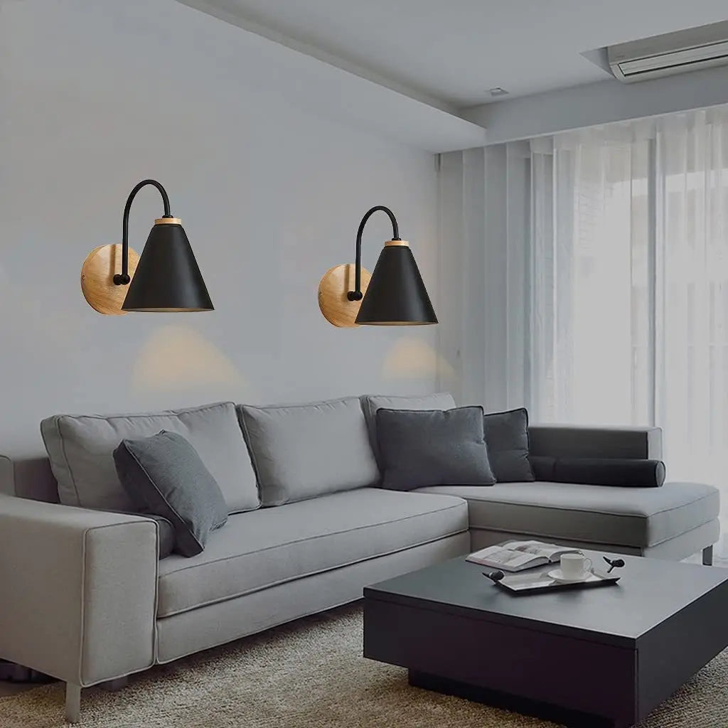 Scandinavian Curved Wood And Iron Wall Light