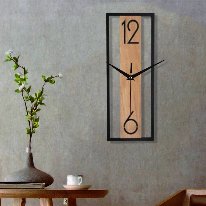 Slim Wood Grain Open Frame Rectangular Wall Clock