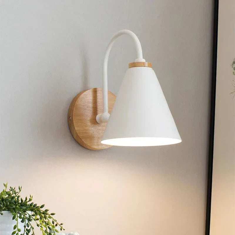 Scandinavian Curved Wood And Iron Wall Light