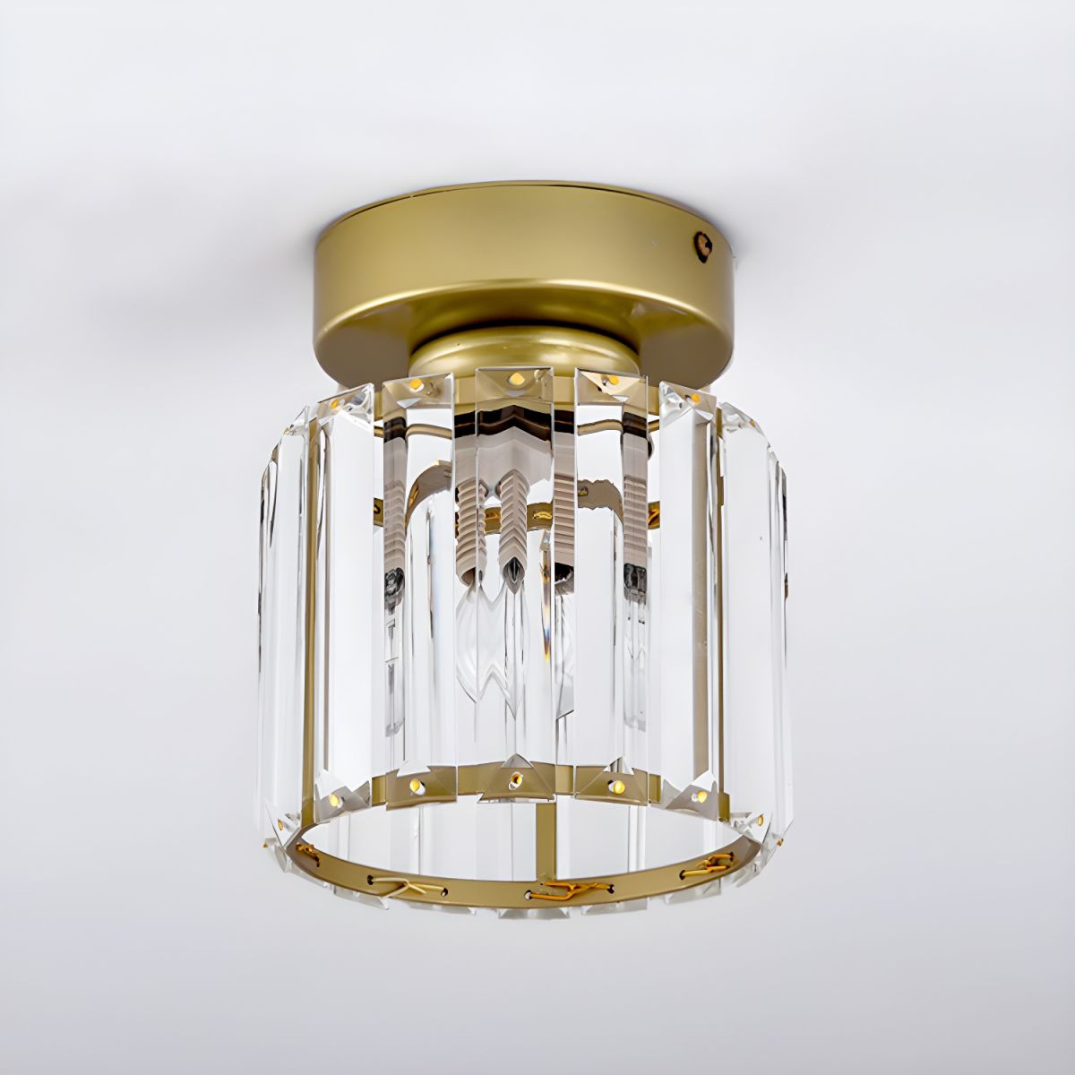 Sparkling Crystal Brass Semi-Flush Mount Ceiling Light