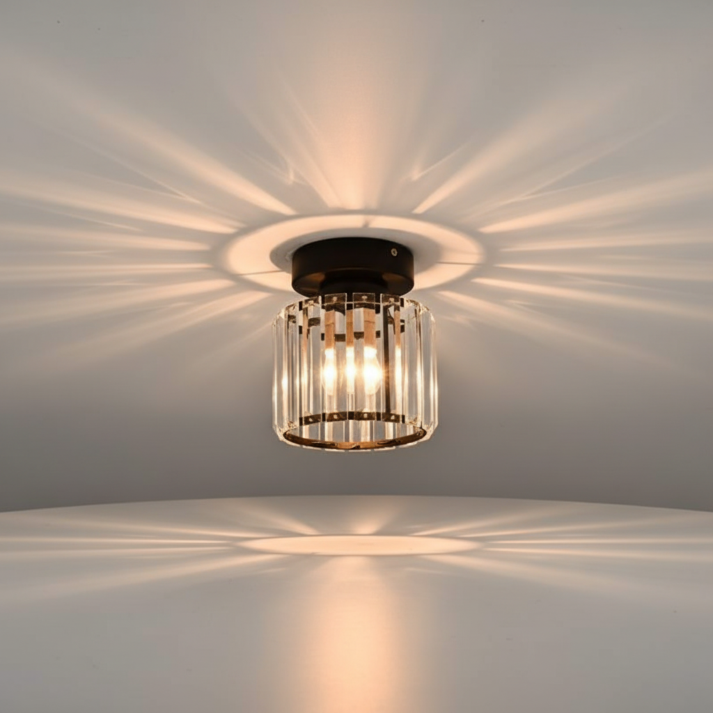 Sparkling Crystal Brass Semi-Flush Mount Ceiling Light