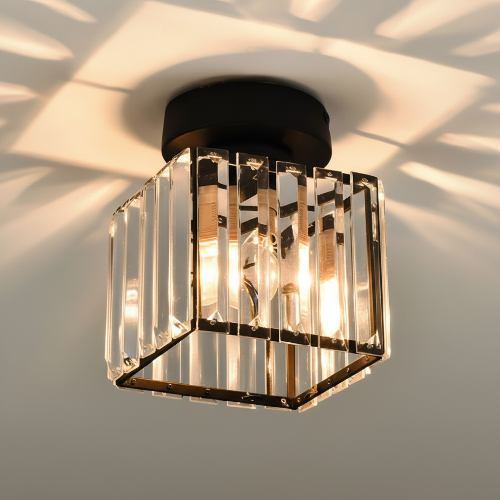 Sparkling Crystal Brass Semi-Flush Mount Ceiling Light
