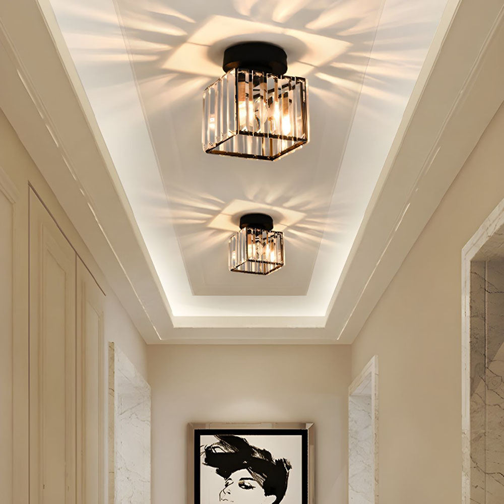 Sparkling Crystal Brass Semi-Flush Mount Ceiling Light