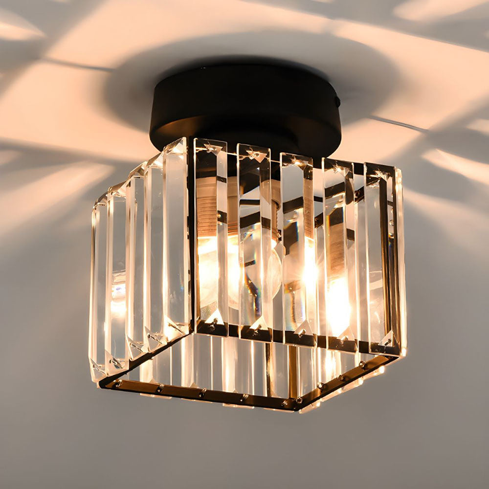 Sparkling Crystal Brass Semi-Flush Mount Ceiling Light