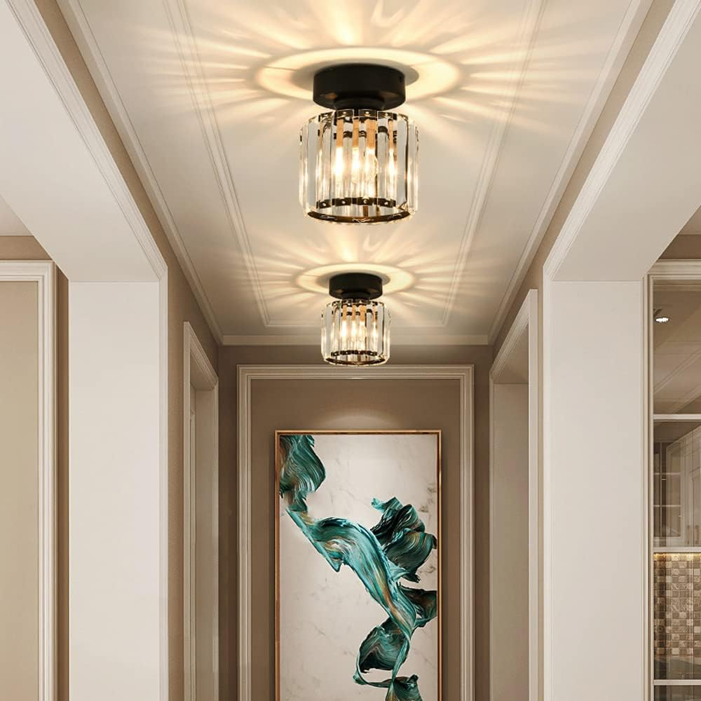Sparkling Crystal Brass Semi-Flush Mount Ceiling Light