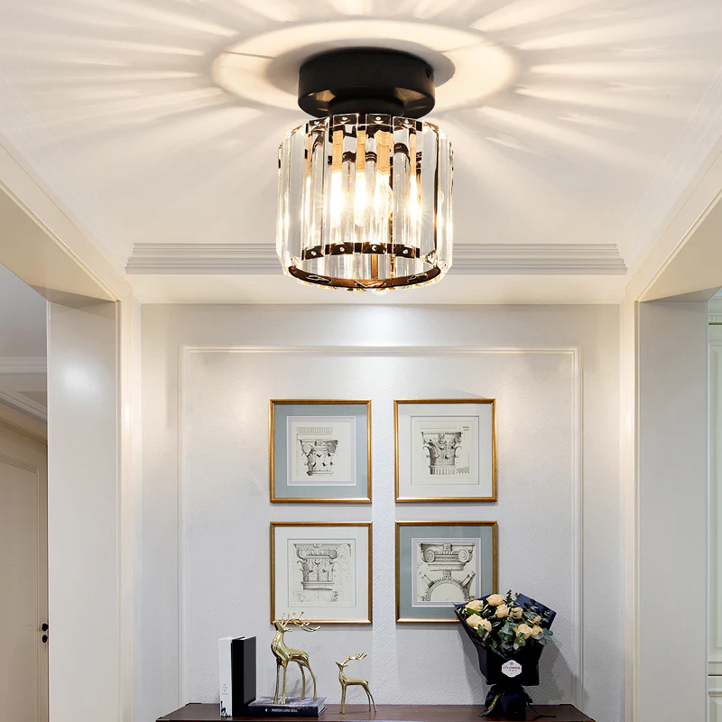 Sparkling Crystal Brass Semi-Flush Mount Ceiling Light