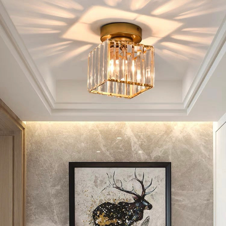 Sparkling Crystal Brass Semi-Flush Mount Ceiling Light