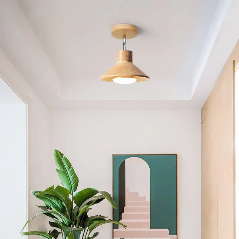 Natural Timber Cone Silhouette Scandinavian Minimalist Ceiling Light