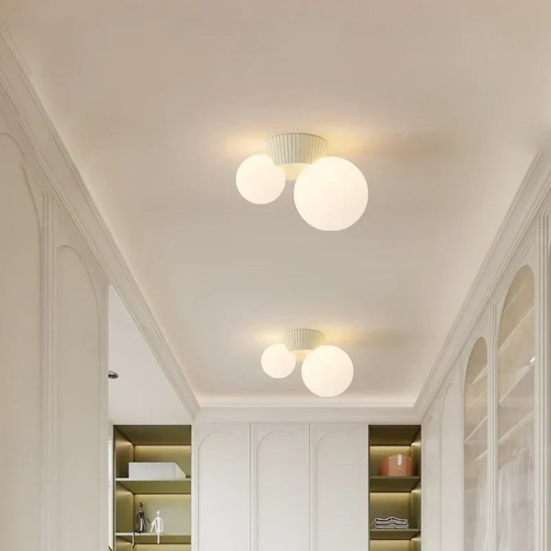 Sculptural Ribbed Frosted Double Glass Globe Ceiling Light