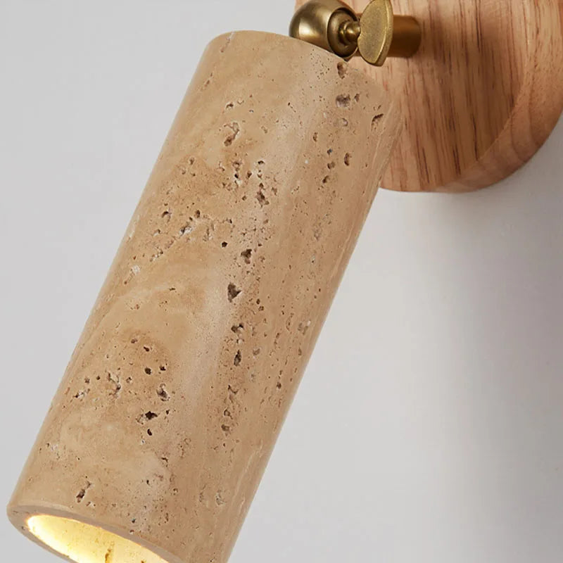 Wabi-Sabi Textured Travertine Stone And Wood Wall Light