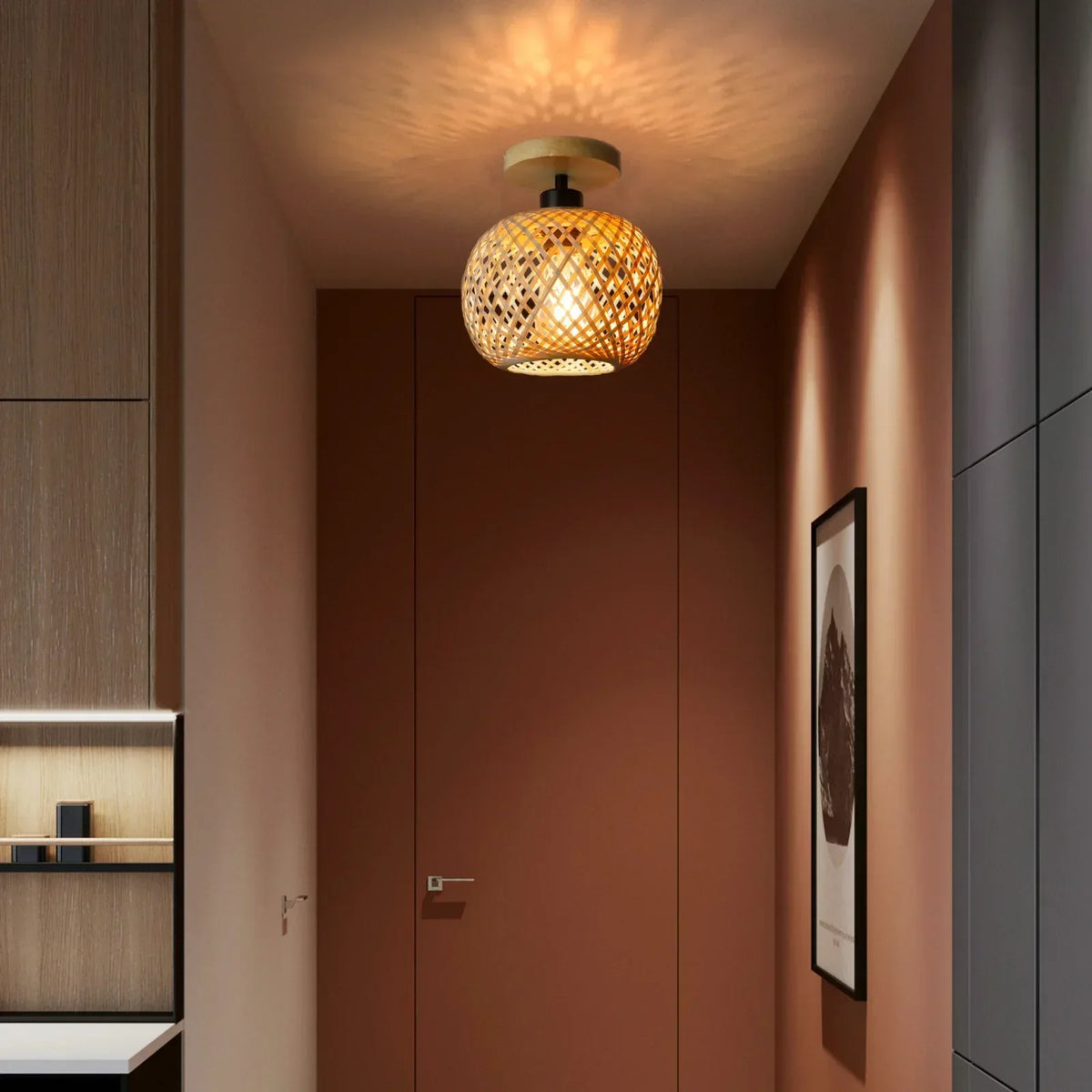 Handwoven Bamboo Rattan Surface Mount Ceiling Light