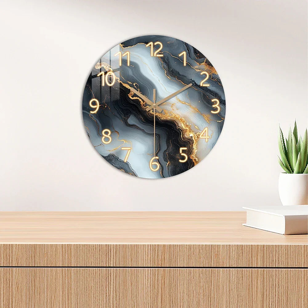 Marble Effect Round Wooden Silent Wall Clock