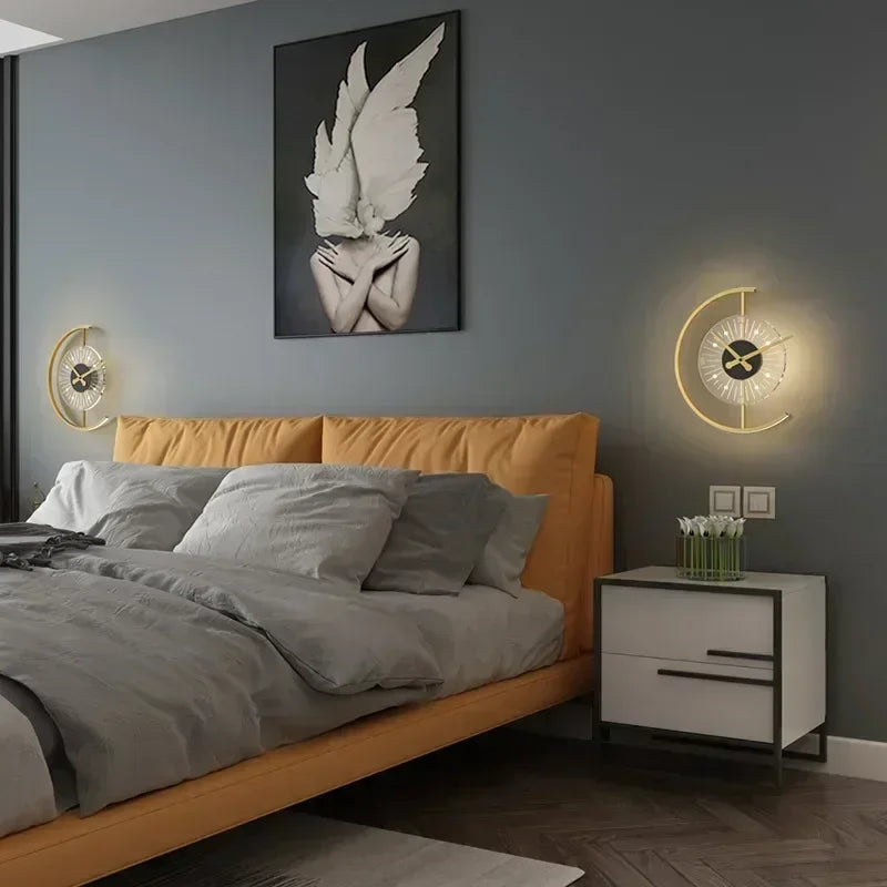 Crescent Sculptural Post-Modern Clock Wall Light With Ambient Glow
