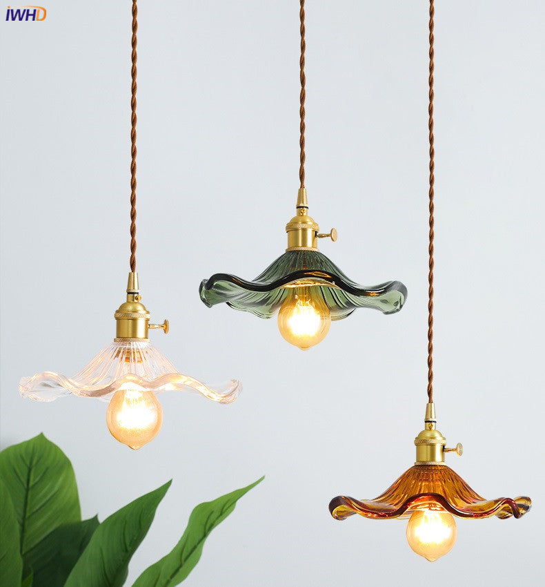Scandinavian Minimalist Tinted Glass Copper Accent Pendant Light
