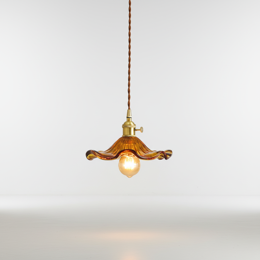 Scandinavian Minimalist Tinted Glass Copper Accent Pendant Light