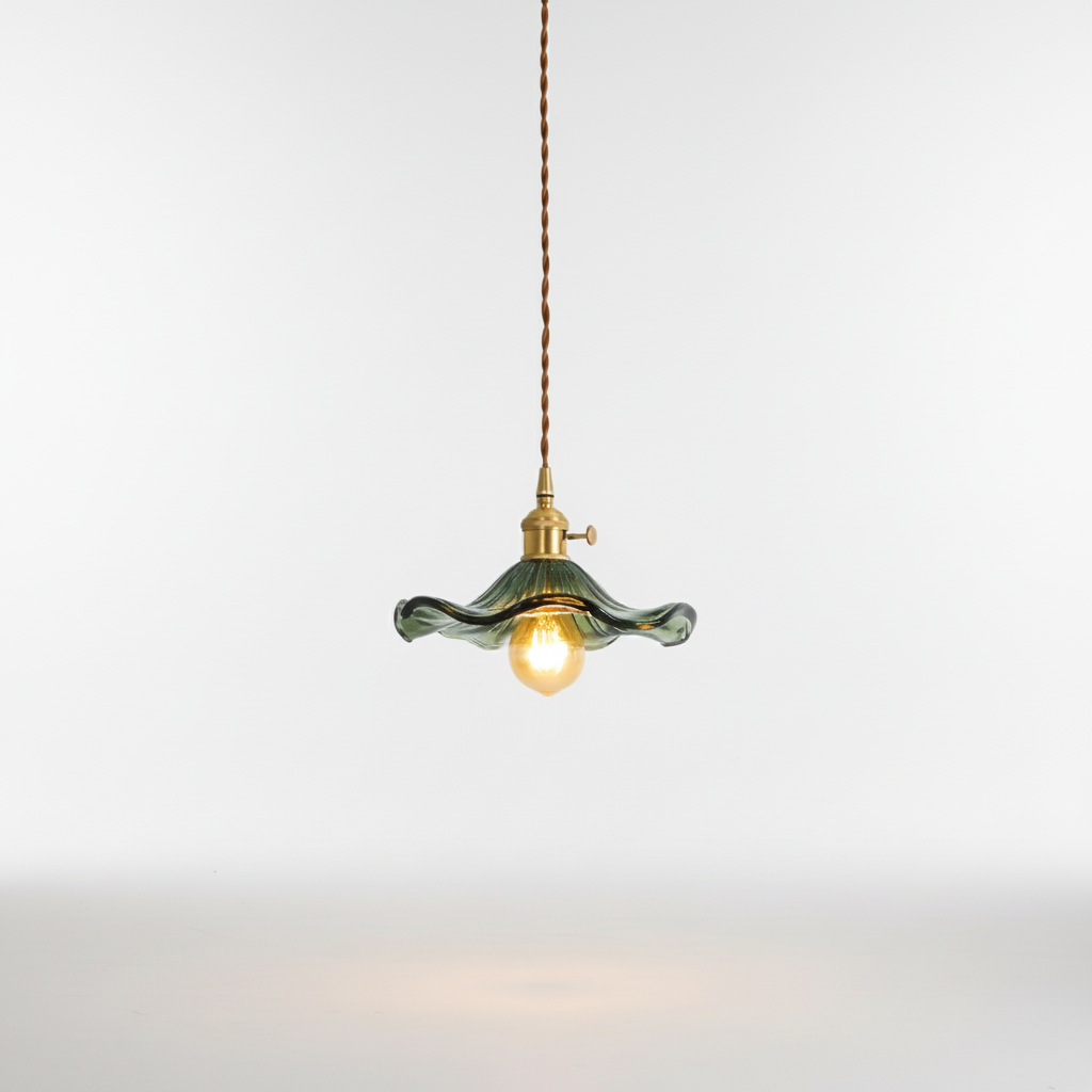 Scandinavian Minimalist Tinted Glass Copper Accent Pendant Light