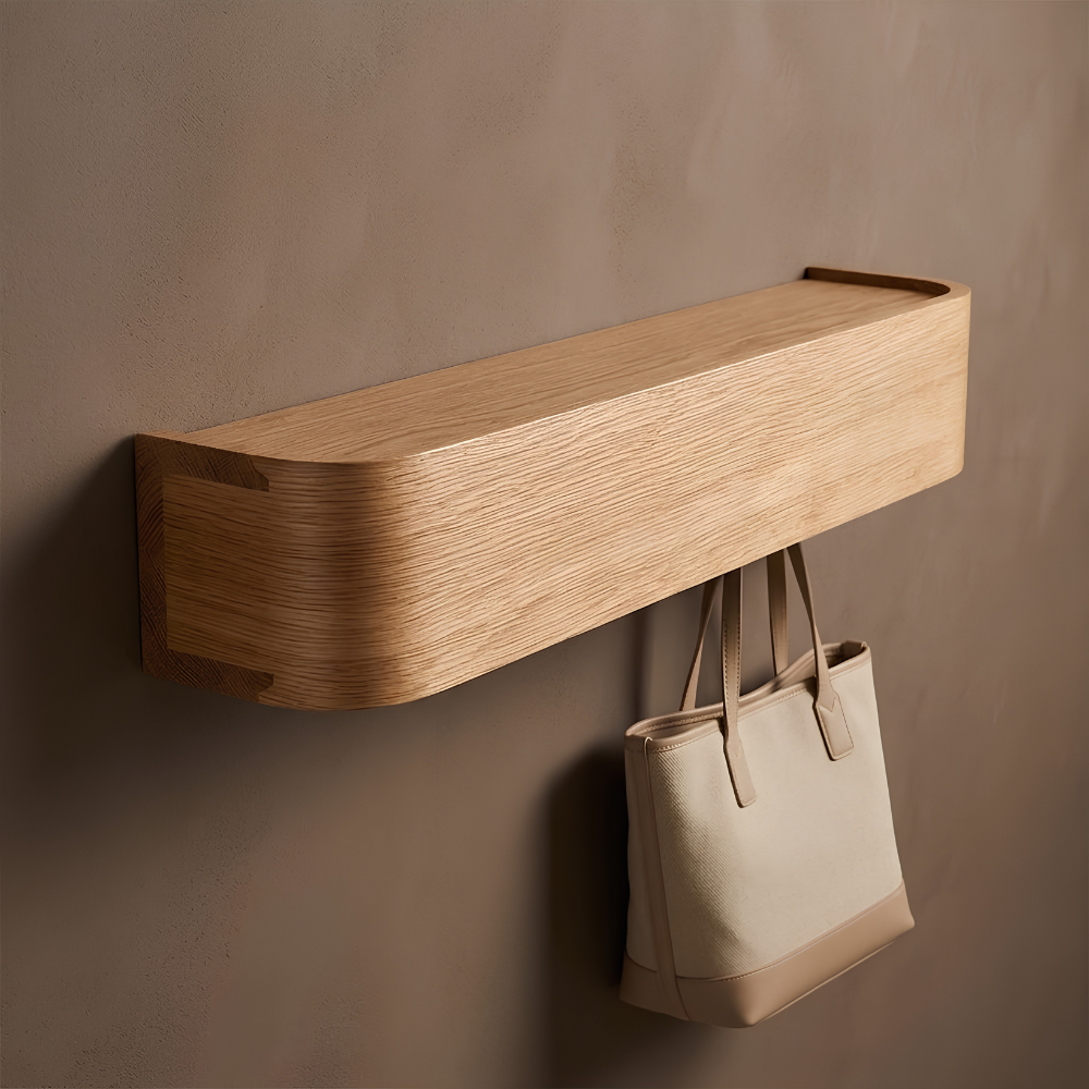 Sleek Geometric Folding Wood Finish Wall Mounted Coat Rack