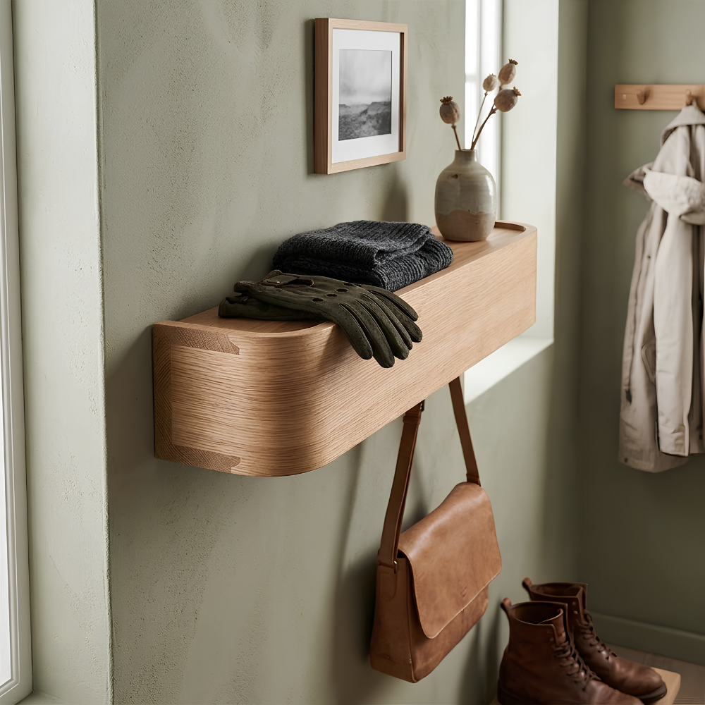 Sleek Geometric Folding Wood Finish Wall Mounted Coat Rack