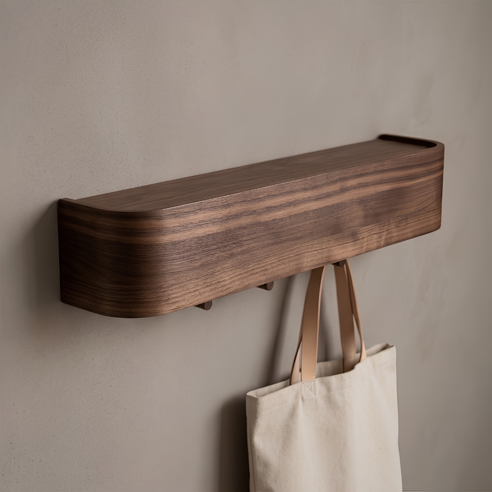 Sleek Geometric Folding Wood Finish Wall Mounted Coat Rack