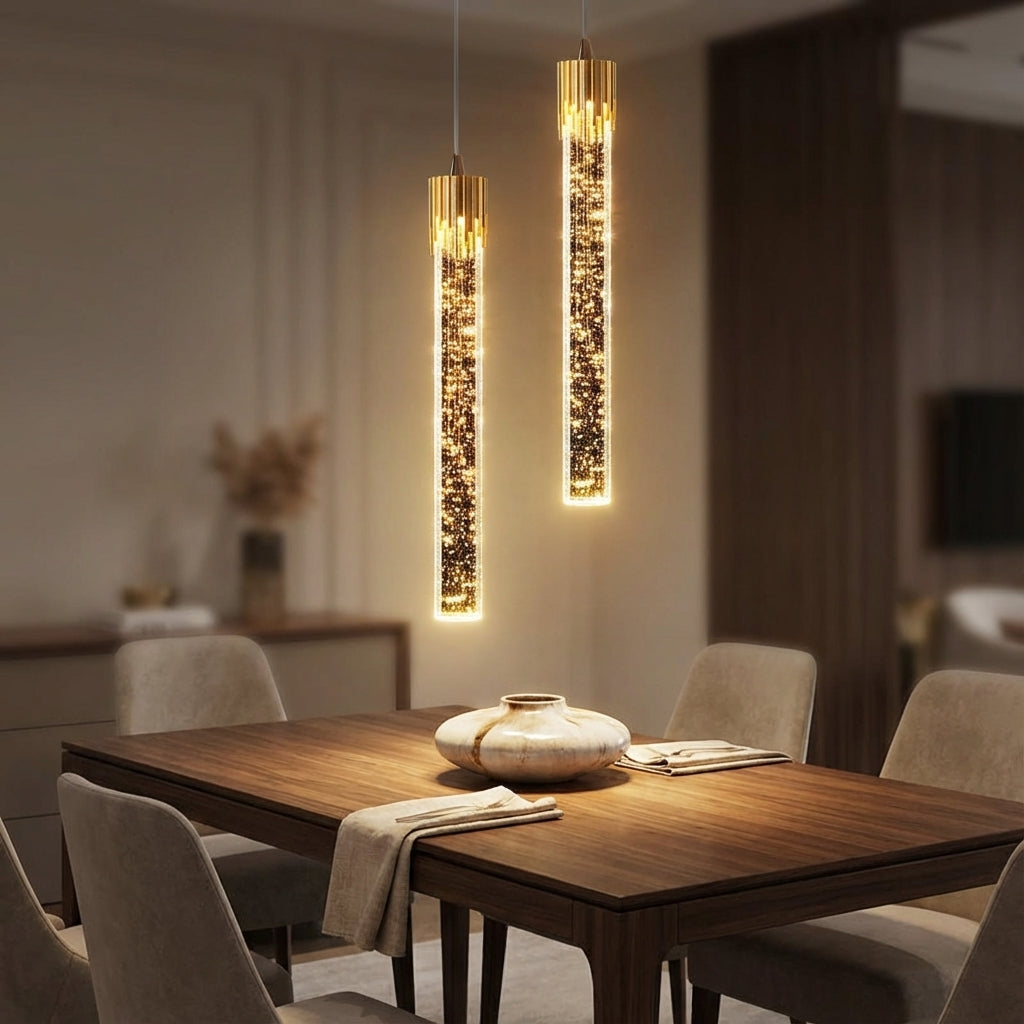 Slim Cylindrical Glass Shade Adjustable Cord Pendant Light