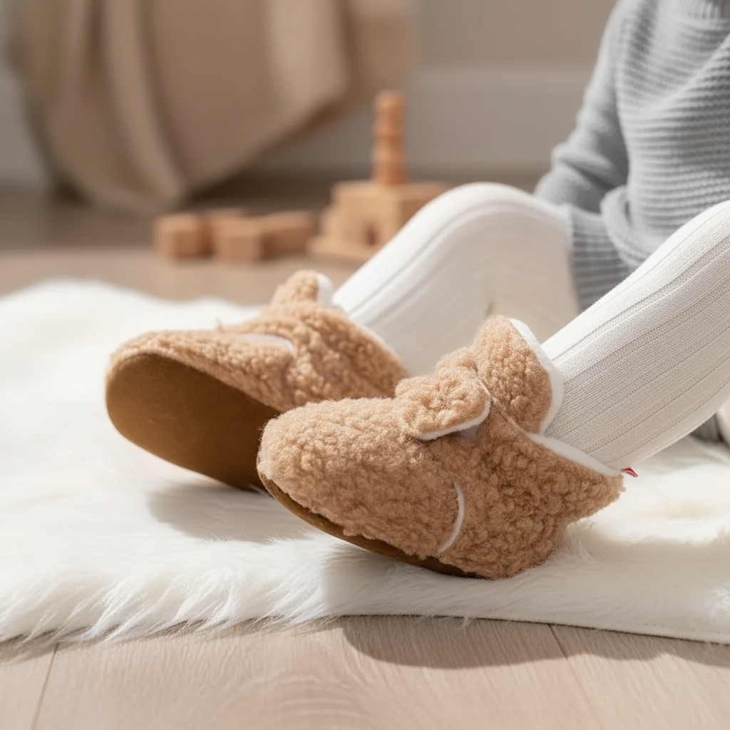 Soft Teddy Fabric Non-Slip Toddler Slipper Socks With Adjustable Ankle Band
