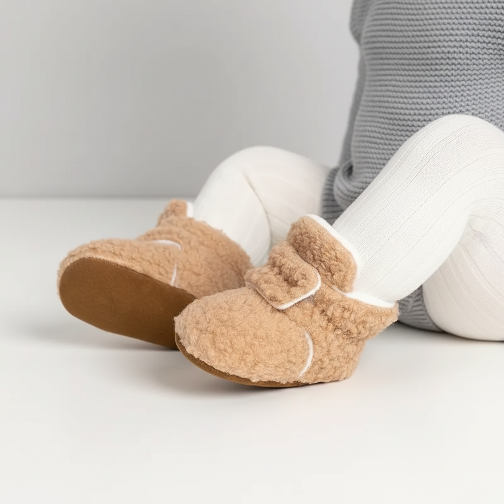 Soft Teddy Fabric Non-Slip Toddler Slipper Socks With Adjustable Ankle Band