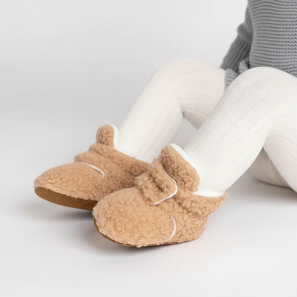 Soft Teddy Fabric Non-Slip Toddler Slipper Socks With Adjustable Ankle Band