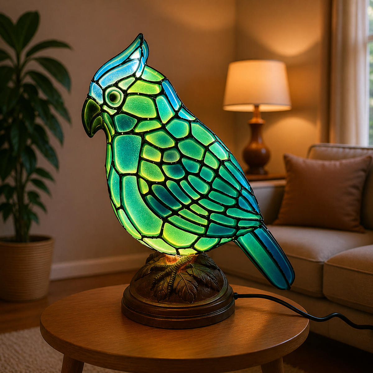 Cardinal Bird Sculpture Art Glass Table Lamp