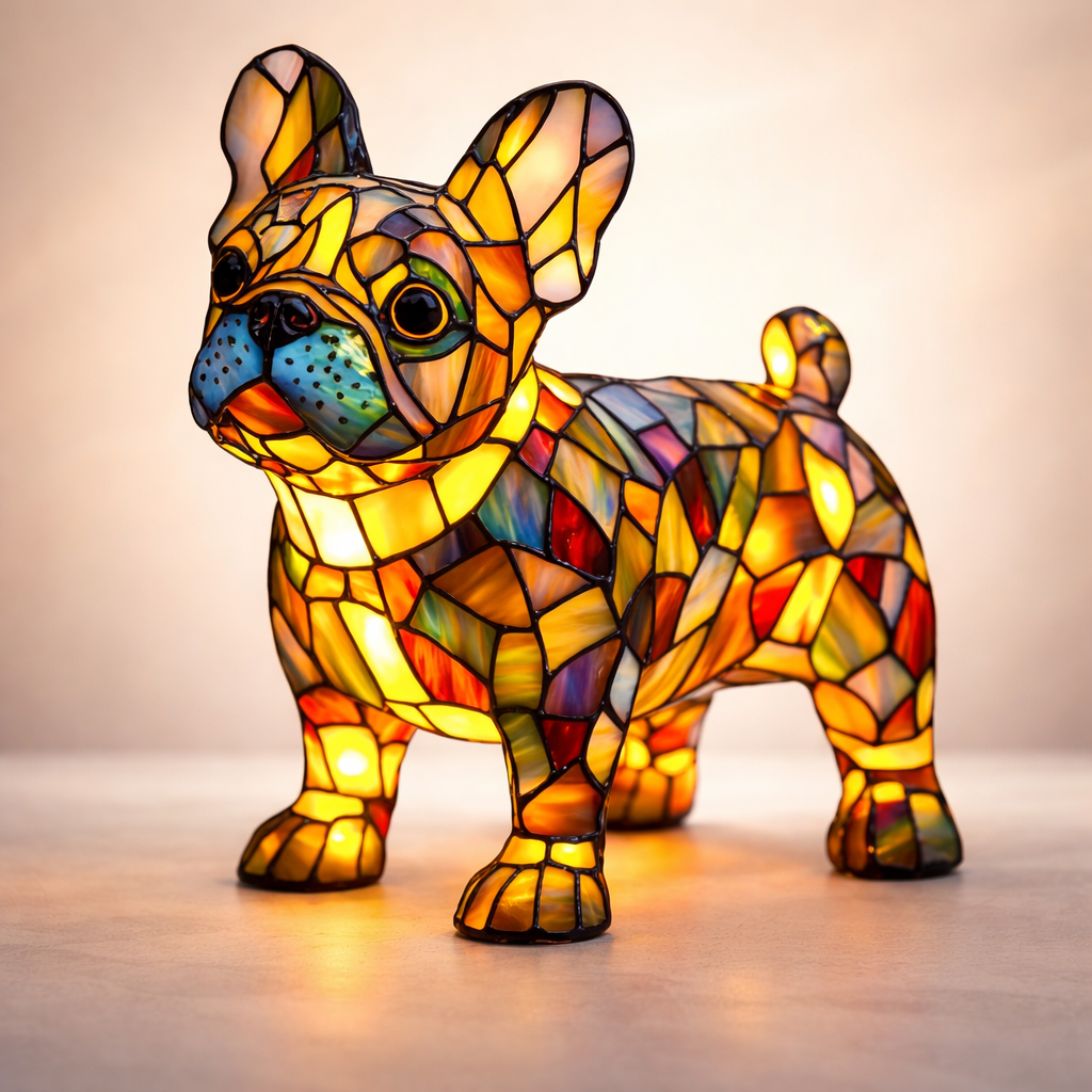 Mosaic Stained Glass Dog Design Table Lamp