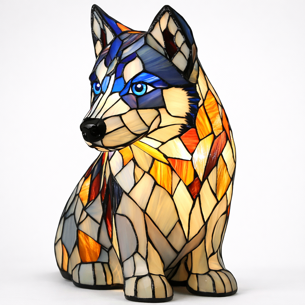 Mosaic Stained Glass Dog Design Table Lamp