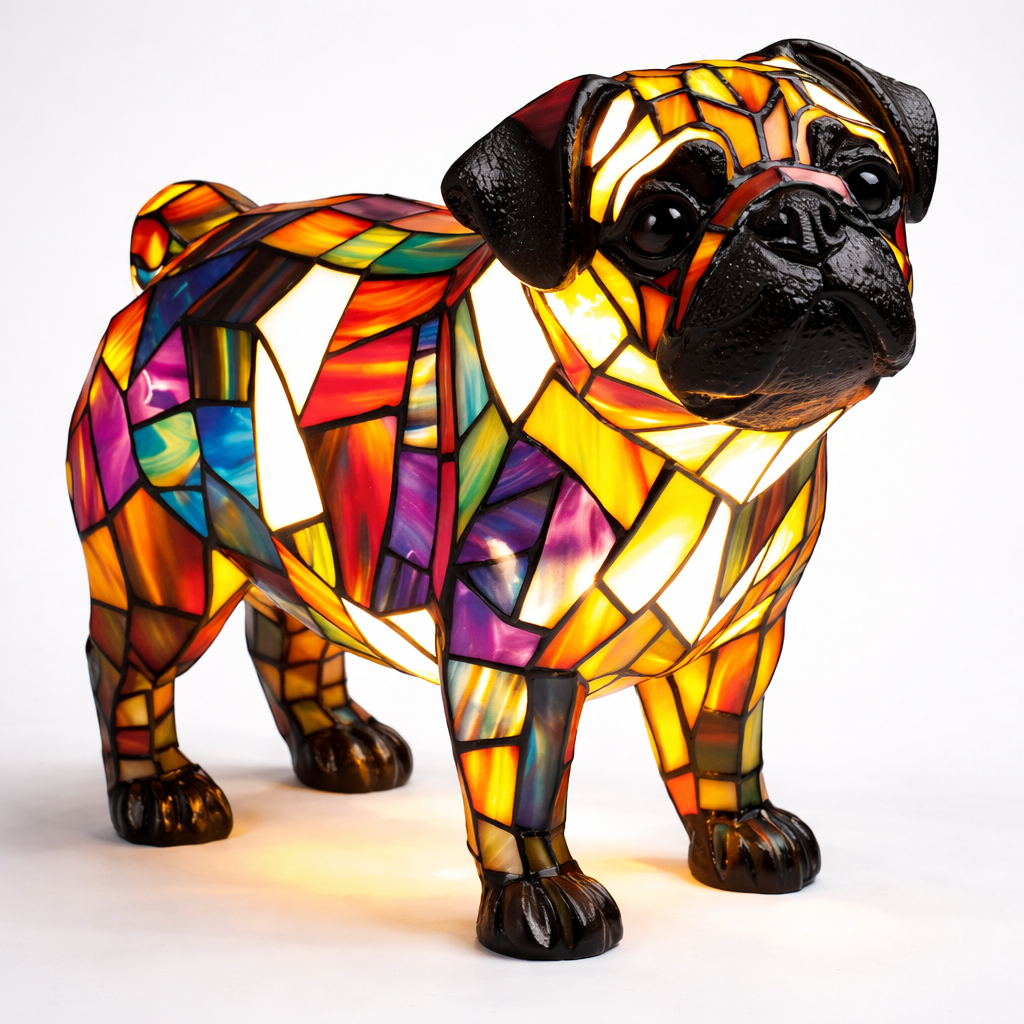 Mosaic Stained Glass Dog Design Table Lamp