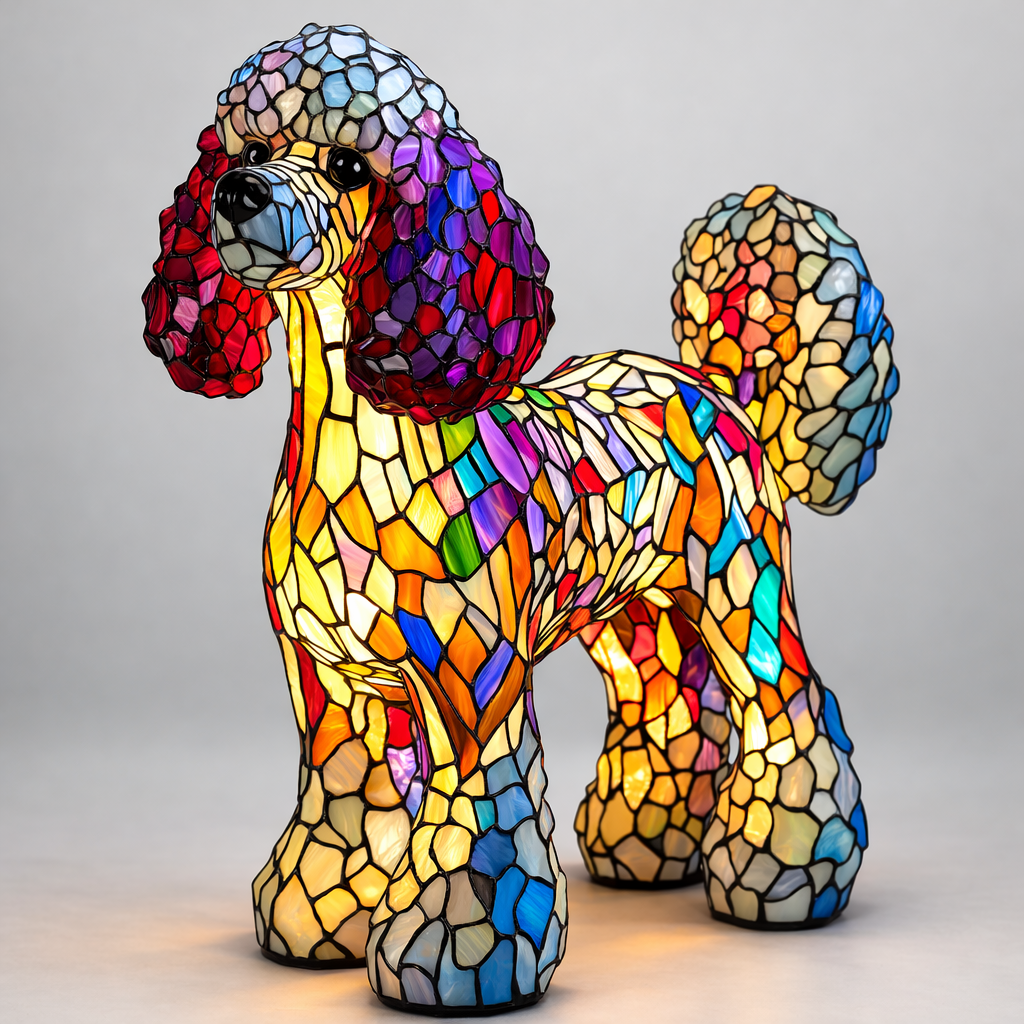 Mosaic Stained Glass Dog Design Table Lamp
