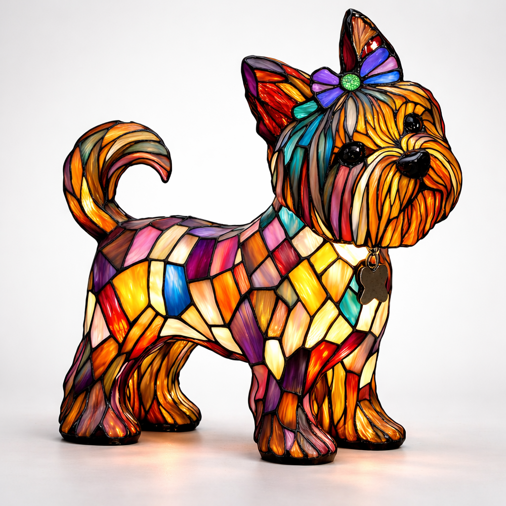 Mosaic Stained Glass Dog Design Table Lamp