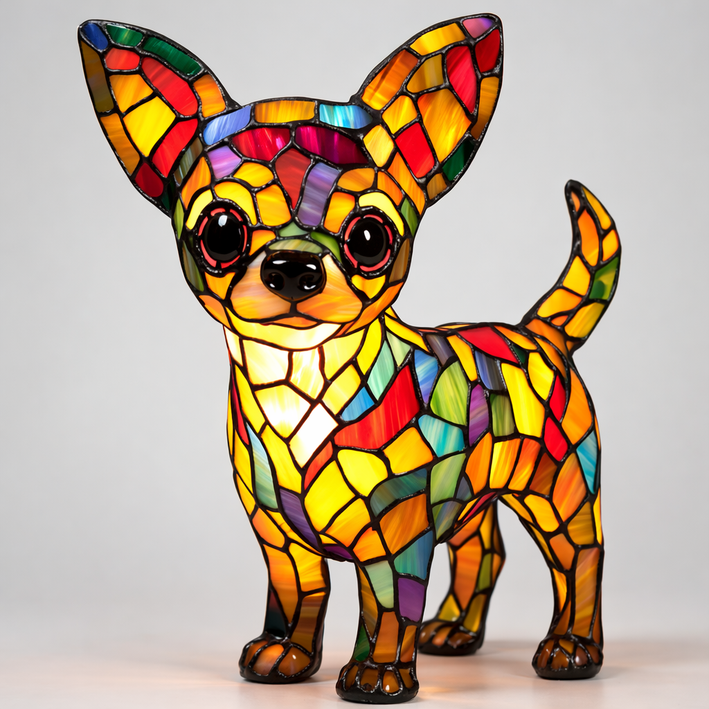 Mosaic Stained Glass Dog Design Table Lamp