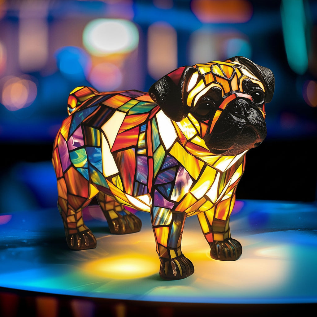 Stained Glass Sculpted Resin Dog Figurine Accent Table Lamp