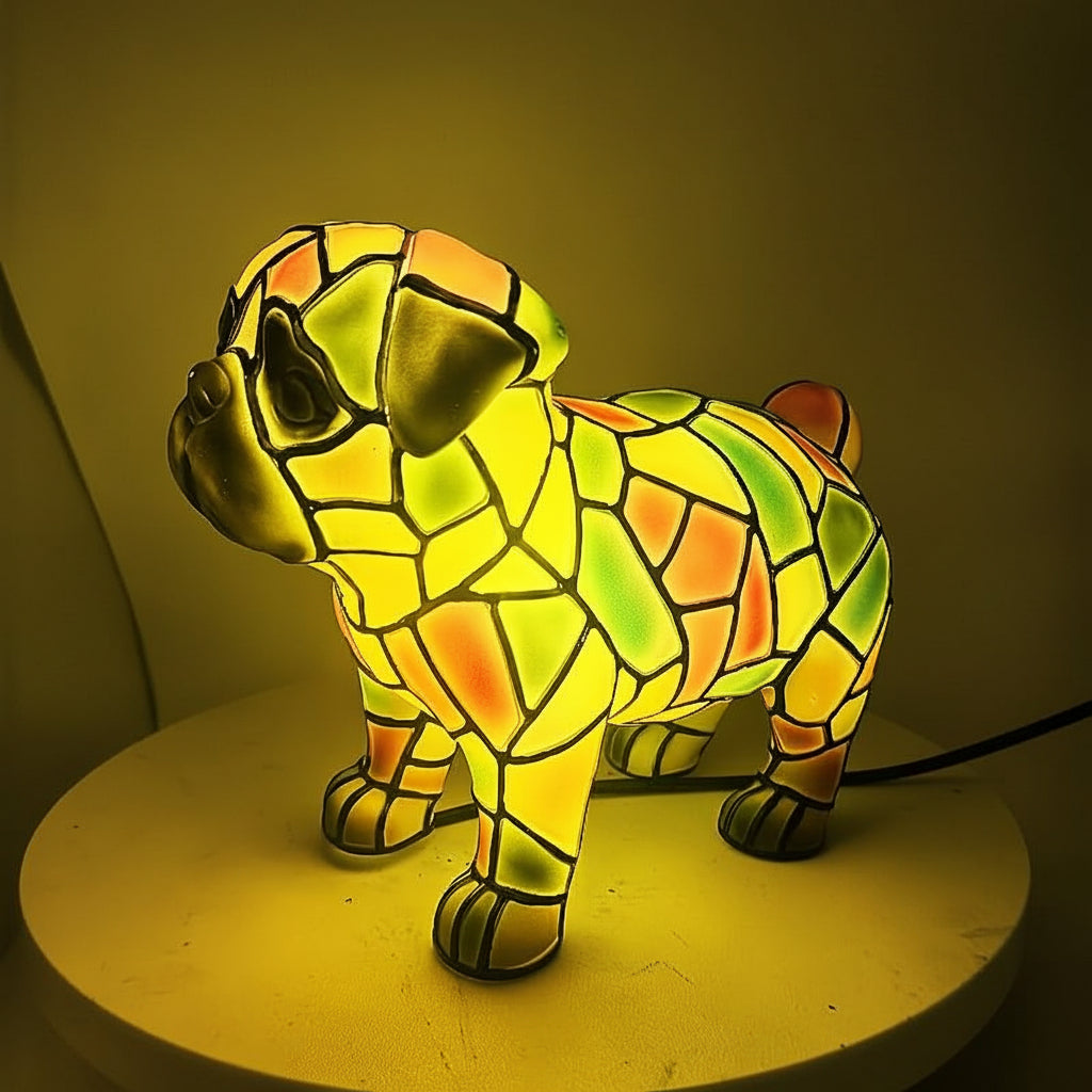 Stained Glass Sculpted Resin Dog Figurine Accent Table Lamp