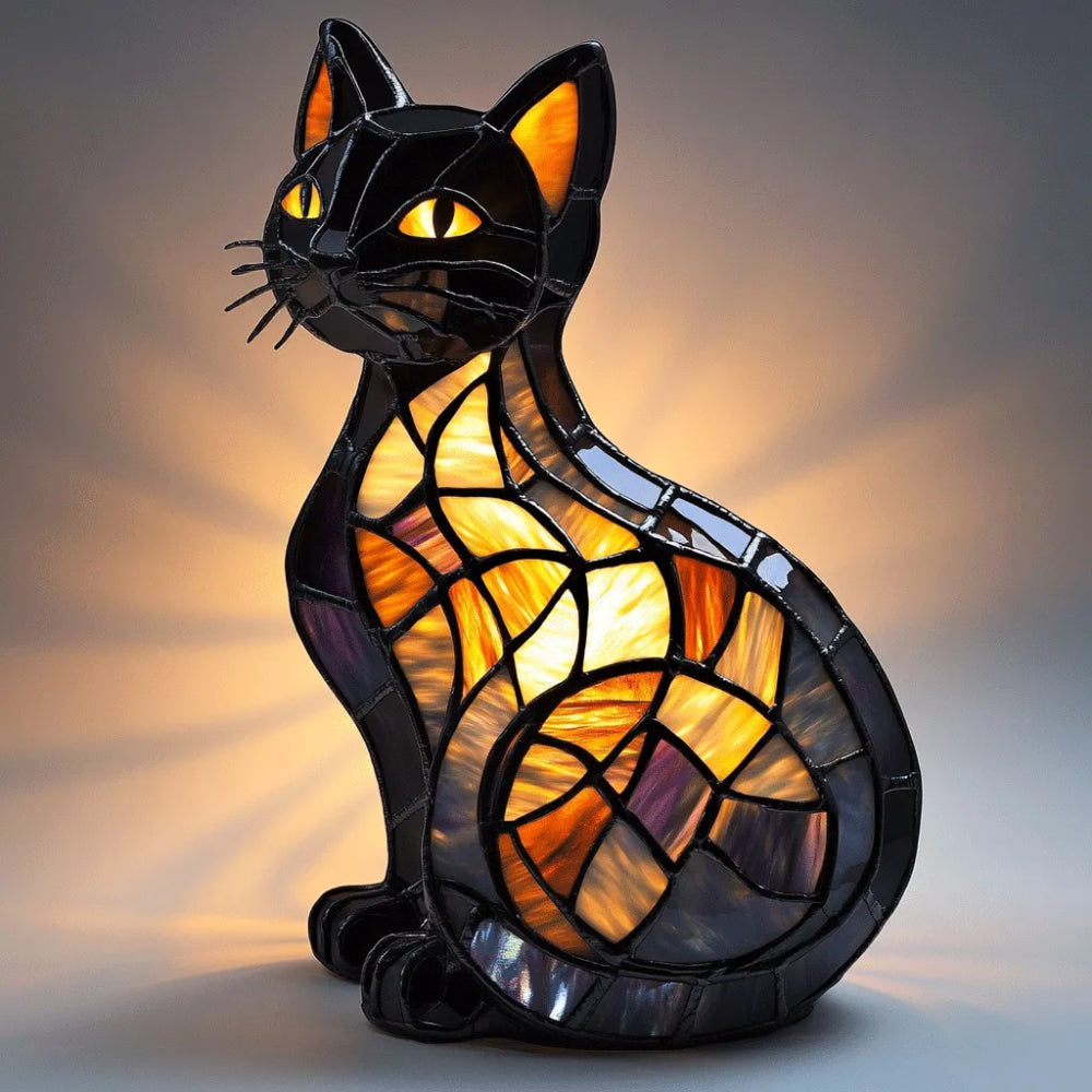Stained Glass Style Cat Figure Table Lamp Night Light