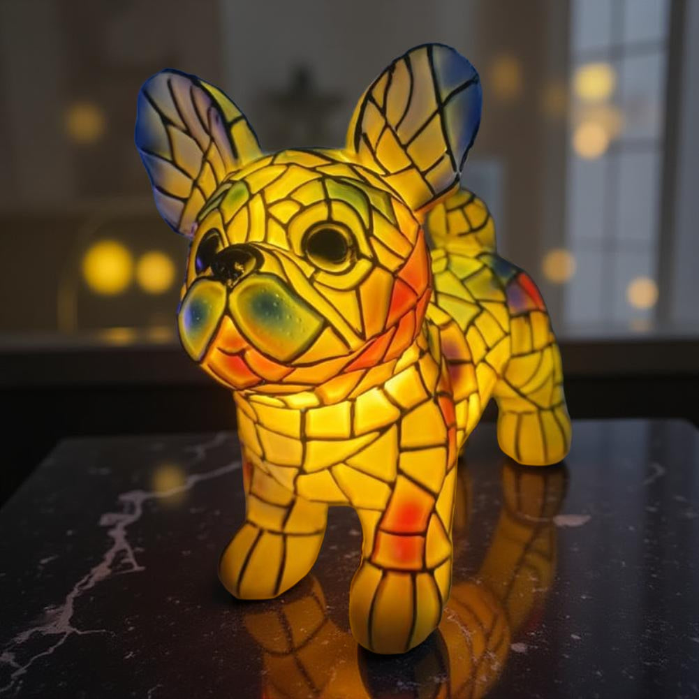 Stained Glass Dog Figurine Decorative Accent Table Lamp