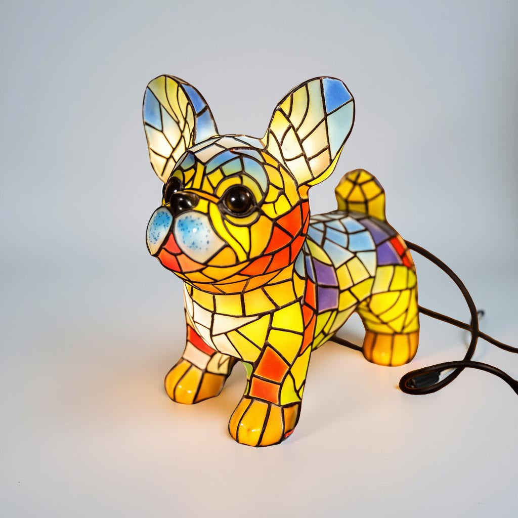Stained Glass Dog Figurine Decorative Accent Table Lamp