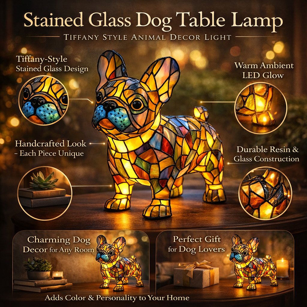 Stained Glass Dog Silhouette Decorative Animal Table Lamp
